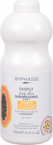 Шампунь Byphasse 750 мл 2в1 д/всіх типів волосся з папаєю, маракуєю та манго