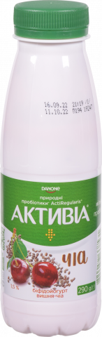 Біфідойогурт Данон Активіа 1,5 290 г бут. вишня-чіа