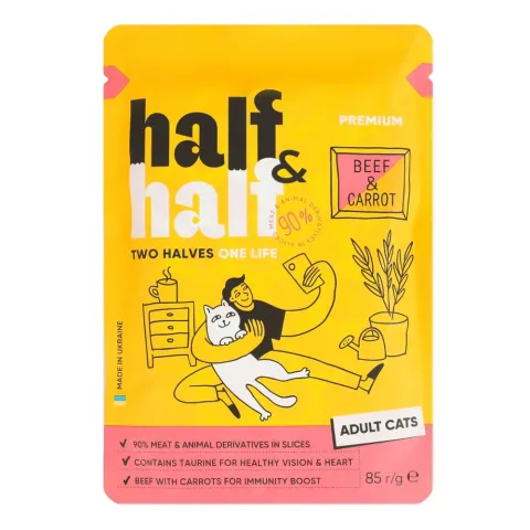 Корм д/котів HalfHalf 85 г з яловичиною та морквою в желе