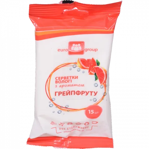 Серветки вологі Єврогруп 15 шт. з ароматом Грейпфруту