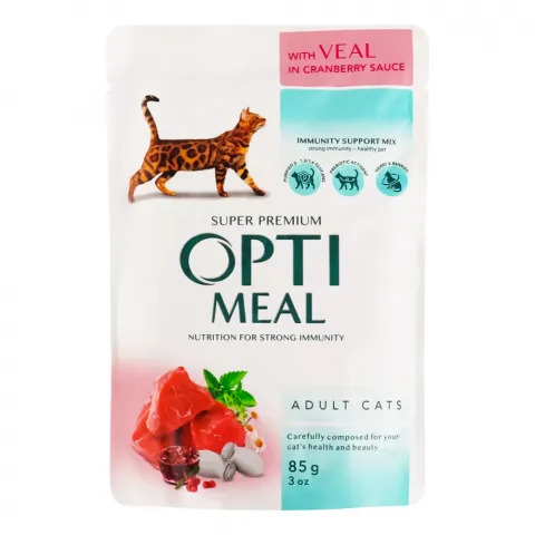 Корм д/котів Оптіміл 85 г пак. телятина в журавлинному соусі