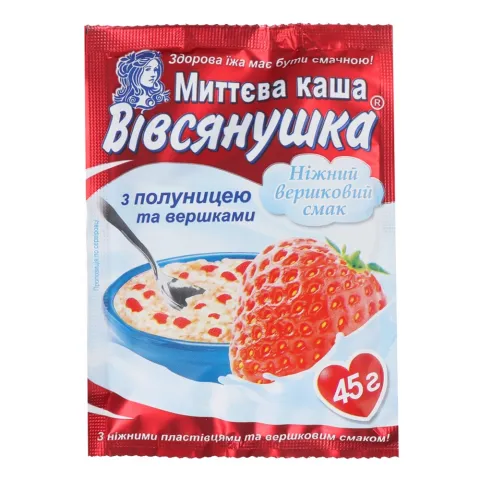 Каша Вівсянушка з вершк. 45 г з полуницею