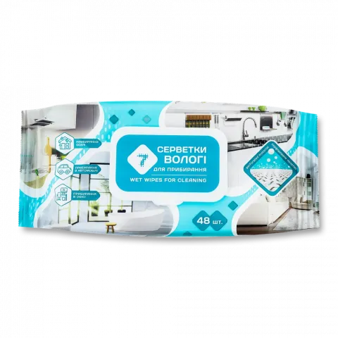 Серветки вологі 7` 48 шт. д/прибирання`