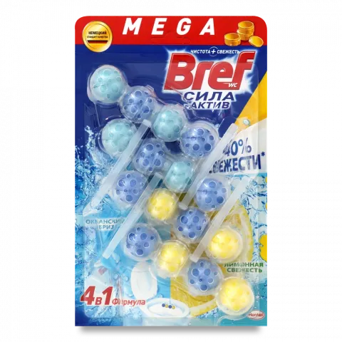 Освіж. д/унітазу Bref 4х50 г Актив Мікс Лимон-Океан Квадропак
