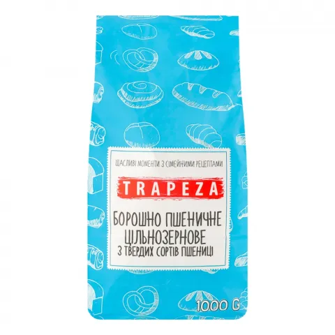 Борошно Трапеза з твердих сортів пшениці 1 кг Цільнозернове