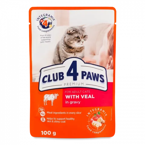 Корм д/котів Клуб 4 лапи 85/100 г пак. з телятиною в соусі