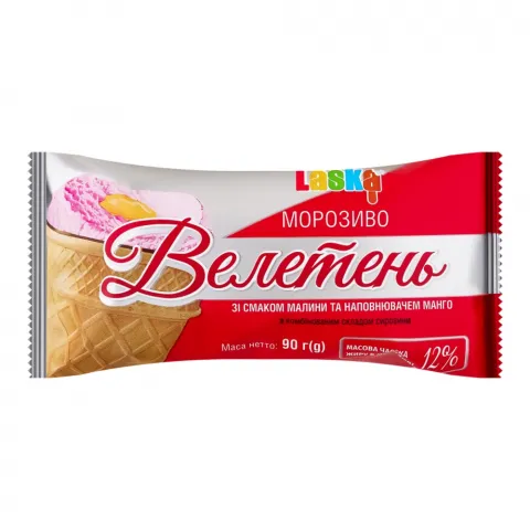 Морозиво Ласка 90 г стак. Велетень зі смак. малини та нап. манго