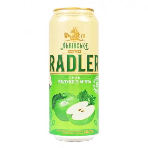 Пиво Львівське 0,48 л з/б RADLER яблуко та м`ята