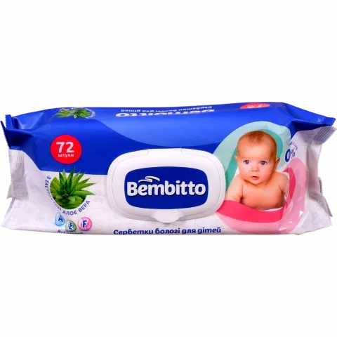 Серветки вологі Bembitto дит. 72 шт. з екстрактом алое вера