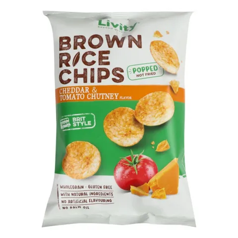 Чипси рисові B.yond LIVITY 60 г сир Чеддер та томатний Чатні (Болгарія)