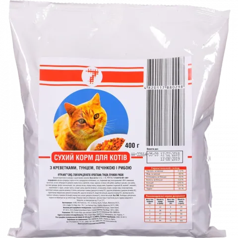 Корм 7` д/кішок 400 г з креветками, тунцем, печінкою і рибою`