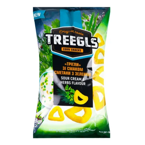 Кукурудзяні снеки Treegls 150 г зі сметаною з зеленню