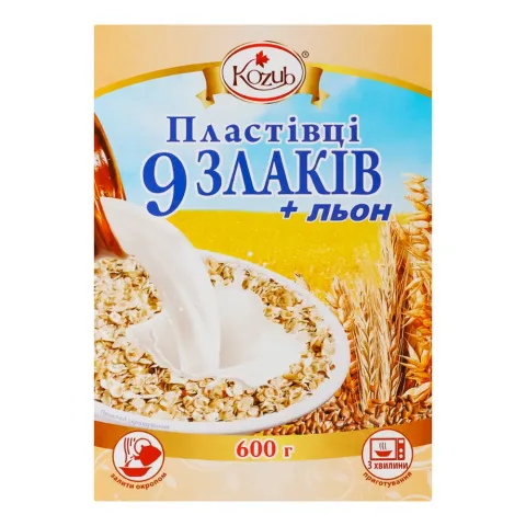 Пластівці Козуб 600 г карт. 9 злаков+лен