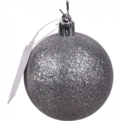Прикраса ЛХ куля пласт. 6 см срібло глиттер JNP023 И735