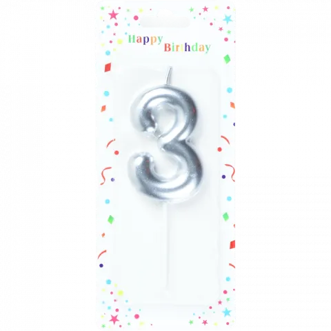 Свічка для торту Цифра 3`, металік арт. 6961-11 И773`