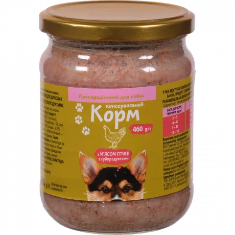 Корм д/собак Українська зірка 460 г з м`ясом птиці з субпродуктами