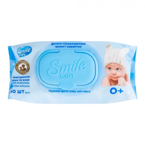 Серветки вологі Смайл Baby 100 шт. Екстракт ромашки і алое з вітам. компл. з клапаном