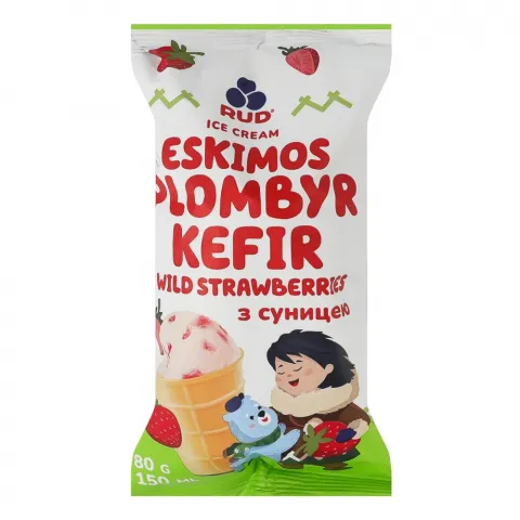 Морозиво Рудь Ескімос 80 г стак. ваф. Пломбір-кефір з суницею