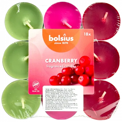 Свічки-таблетки Bolsius 3,5 г. 18 шт. True Scents, журавлина арт. 101826983489