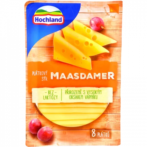 Сир Hochland Маасдам б/лактози нарізка 135 г (Польща)