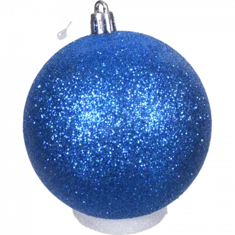 Прикраса ЛХ куля пласт. 8 см синя глиттер JNP017 И834
