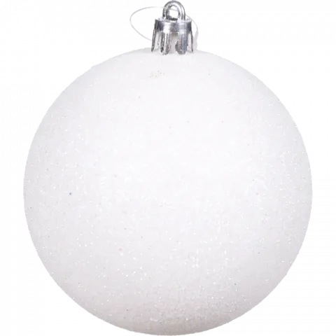 Прикраса ЛХ куля пласт. 8 см біла глиттер JNP024 И318