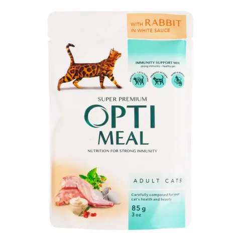 Корм д/котів Оптіміл 85 г пак. кролик в білому соусі