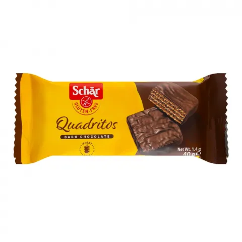 Вафлі Dr. Schaer Quadritos 40 г з какао в темному шоколаді без глютену