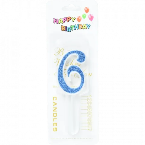 Свічка для торту Цифра 6`, з глітером арт. 6961-13 И605`