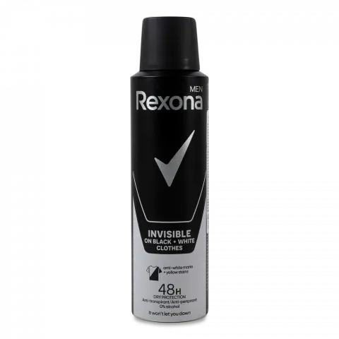Дезодор Rexona 150 мл спрей д/чол. Невидимий на чорному і білому