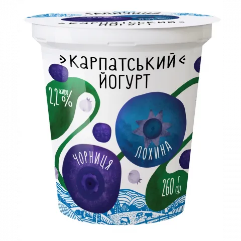 Йогурт Галичина 2,2 260 г стак. Карпатський Лохина-чорниця