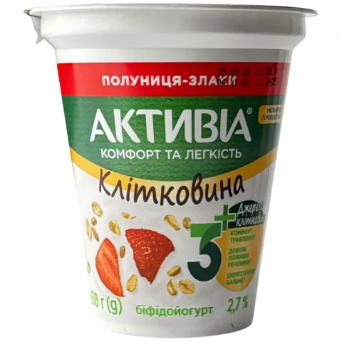 Біфідойогурт Активіа 2,7  260 г стак. полуниця-злаки