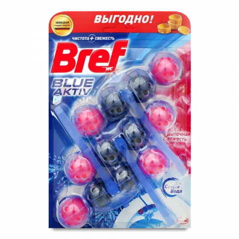 Освіж. д/унітазу Bref 3х50 г Актив Кольорова вода Квіткова Свіжість Тріопак