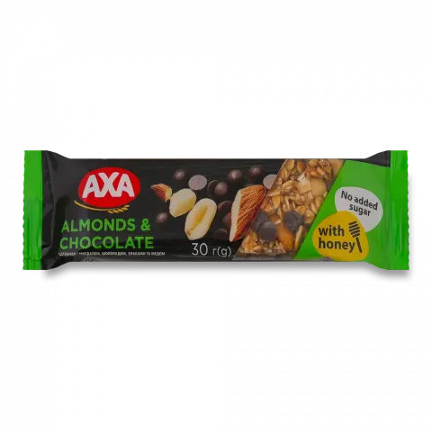 Батончик АХА 30 г з мигдалем, шоколадом, злаками та медом
