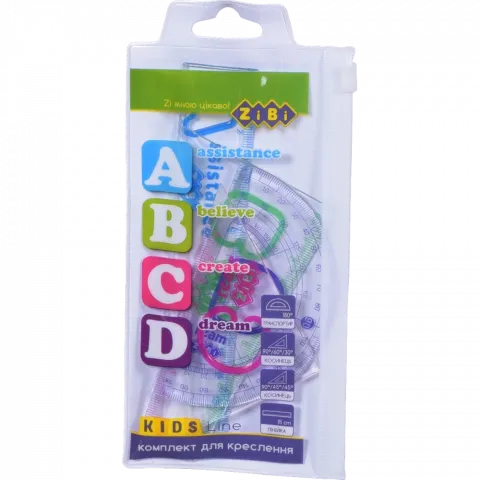 Комплект ABCD лінійка 15 см 2 косинця транспортир. ZB.5684
