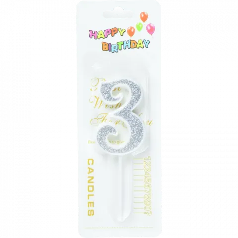 Свічка для торту Цифра 3`, з глітером арт. 6961-13 И575`