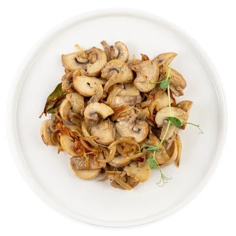 Гриби Печериці смажені з цибулею ваг. Кулінар.