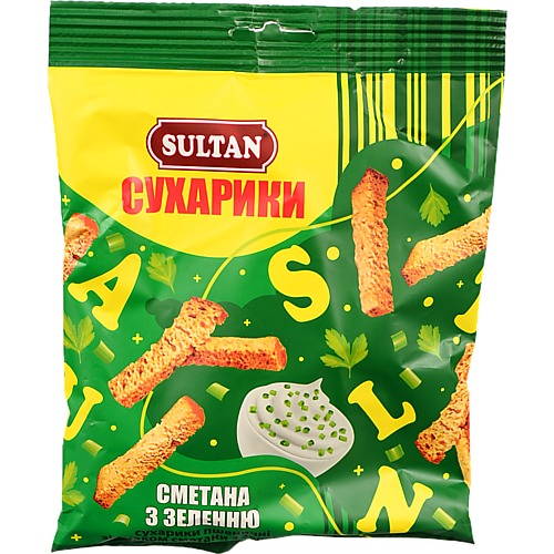Сухарики Sultan 90г пшеничні сметана зел