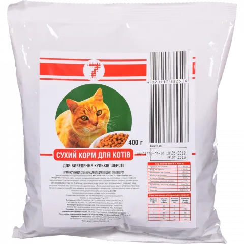 Корм 7` д/кішок 400 г для виведення кульків шерсті`