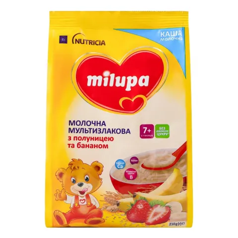 Каша Milupa 210 г мол. мультизлакова з полуницею та бананом 7+ міс.