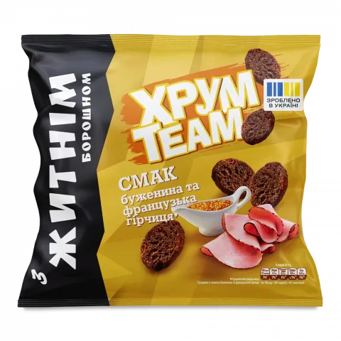 Сухарі ХрумTeam 90 г житні Буженина-франц. гірч.