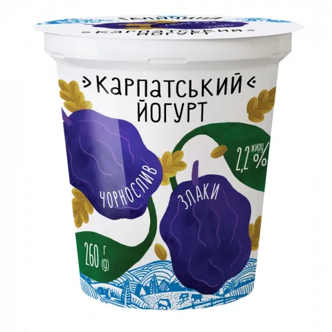 Йогурт Галичина 2,2  260 г стак. Карпатський Чорнослив-злаки