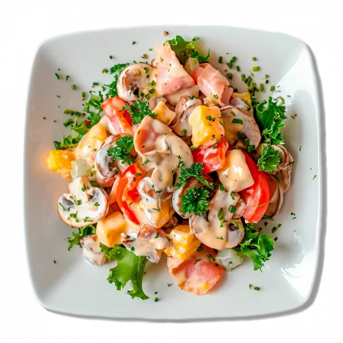 Салат з грибів, свіжих овочів та шинки Париж ваг. Кулінар.