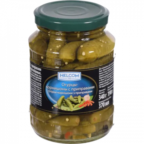 Конс Корнішони HELCOM 300 мл марин. з приправами (Індія)