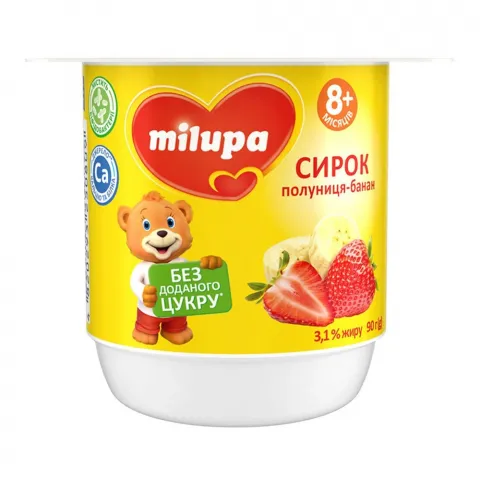 Сирок з біфідобактеріями Мілупа 3,1 90 г Полуниця-банан