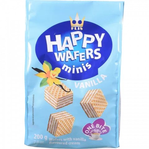 Вафлі FLIS 200 г Happy Wafers з нач. ваніль (Польща) И940