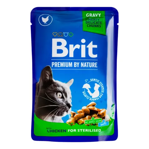 Корм д/котів стериліз. Brit Premium Cat pouch 100 г пак. Курка 100275