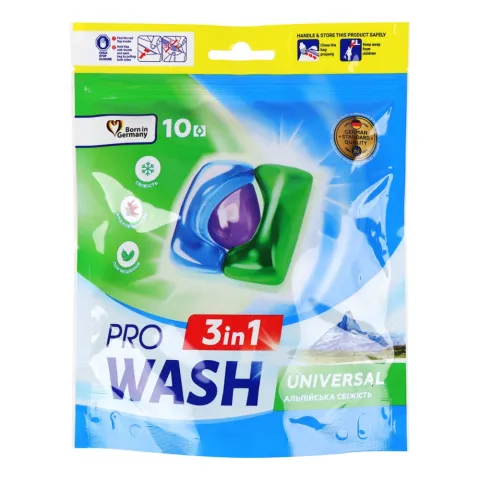 Гель д/прання авт. в розч. кап. Pro Wash 10 шт. Альпійська свіжість Універсальні