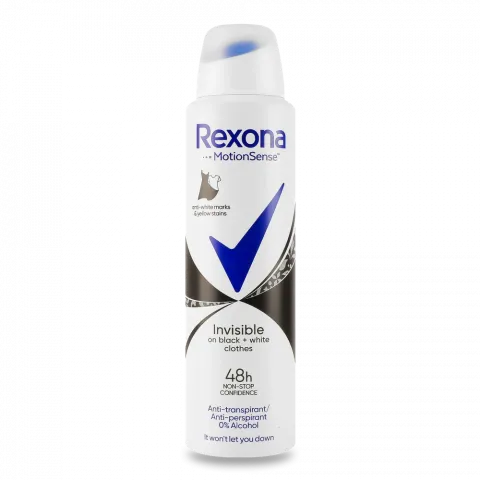 Дезодор Rexona 150 мл спрей Невидимий на чорн. та білому