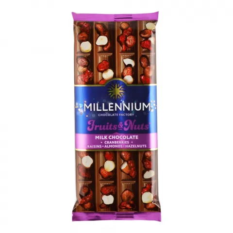 Шок Міленіум Fruits and Nuts 90 г мол. мигдаль/ліс. горіх/журавлина/родзинки